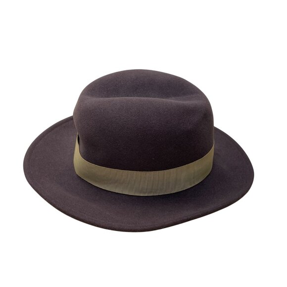 Adolfo Realites Purple Wool Fedora Hat With Beige Ribbon Bow Feather Accent - Picture 7 of 12